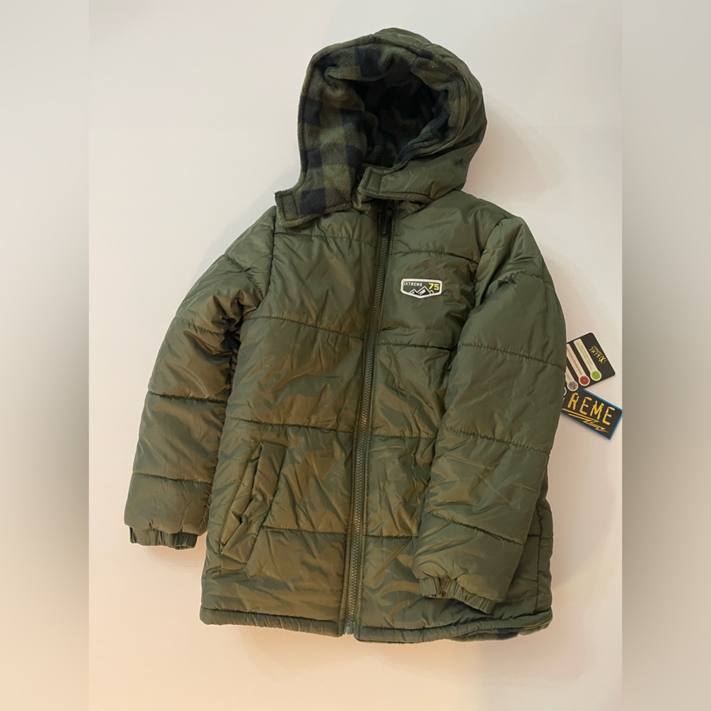 Kids Olive Puffer Jacket with Hood